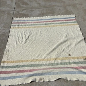 VTG Unbranded Wool Hudson Bay / Trapper Style Blanket 4 Stripe 86x88 LARGE - Picture 1 of 7