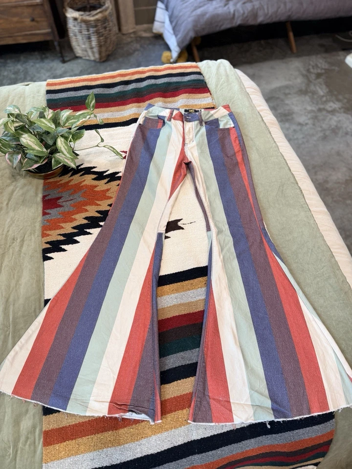 Pantalones acampanados a rayas I&B para mujer talla 6 retro estilo boho años 70 pantalones anchos campana Foto 1 de 4