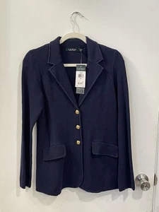 RALPH LAUREN WOMEN'S S NAVY Blue CARDIGAN SWEATER POCKETS GOLD BUTTONS Sz Medium - Picture 1 of 5
