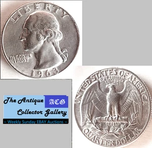 Vintage BU 1963 US Philadelphia Mint Silber Washington Quarter🪙JFK's Cold War🪙 - Bild 1 von 6