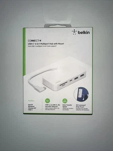 Belkin USB-C 6-In-1 USB-A/MicroSD/Ethernet Multiport Hub Adapter w/Mount White - Picture 1 of 2