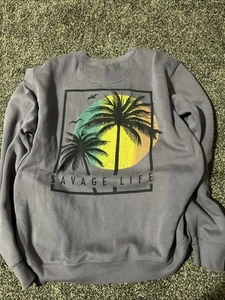 Dikotomy Savage Life Retro Unisex Long Sleeve Palm Trees Sweatshirt Large - Picture 1 of 9