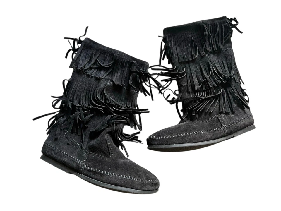 Mocasines Minnetonka 1639 para mujer talla 9 flecos pantorrilla bota alta boho 3 capas SB11 Foto 1 de 4