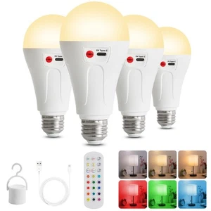 4 Packs E26 Cordless Rechargeable Battery Operated Light Bulbs with Remote,30... - Picture 1 of 7