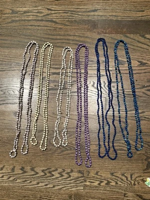 Lote De 6 Collares Vintage Arcilla O Cuentas Semilla Boho Púrpura Crema Azul Artesanía Foto 1 de 4