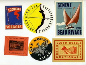 SWITZERLAND - Great Group of 6 OLD & ORIGINAL Hotel Luggage Labels / Label - Picture 1 of 1