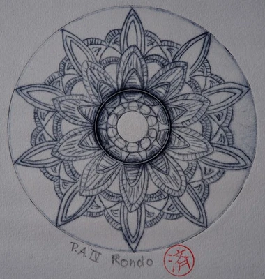 Rondo Original Kaltnadelradierung handsigniert Durchmesser ca 12 cm - Bild 1 von 4