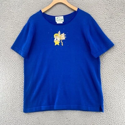 The Quacker Factory Sweater Womens Medium Blue Angel Sequin Short Sleeves NWT - Image 1 of 4