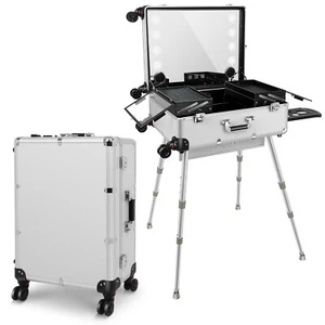 24‘’ Aluminum Trolley Makeup Train Case with 8 LED Stand Mirror Speaker (Silver) - Picture 1 of 8