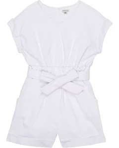 NORDSTROM Summer HABITUAL Girl Paper Bag White  Romper Size 12 with pockets; NEW - Picture 1 of 4