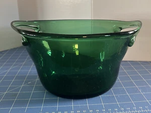 Emerald Green Blown Glass Ice Bucket Handled Basket Mid Century - Picture 1 of 9