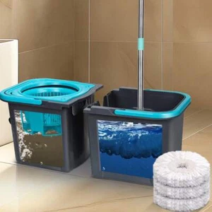Mop & Bucket with Wringer - Spin System, 3 Microfiber Pads, Stainless Handle - Picture 1 of 10
