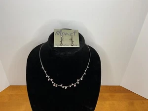 Vintage Monet Necklace and Earrings Set - Light Purple Crystal Stones/Black - Picture 1 of 9