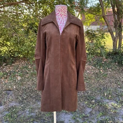 Vintage Spooner Prague Brown Ultrasuede Mid Length Ruched Sleeve Car Coat Size 4 - Image 1 of 4