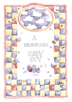 Novo cartão temático parabéns bebê menino Choo Choo trem trens e brinquedos  - Imagem 1 de 3