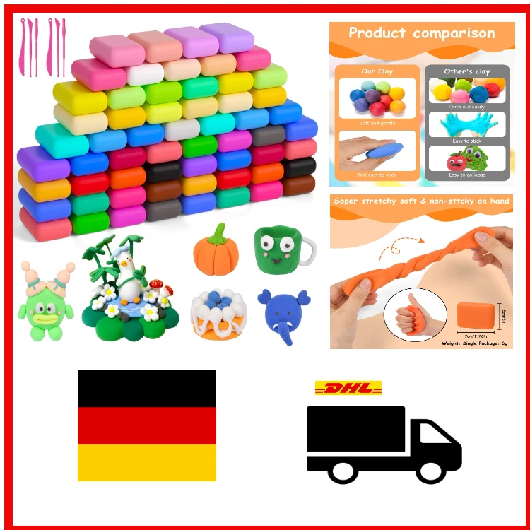 Magische Knete Set 60 Farben Lufttrocknend Kinder Modelliermasse Kreativität Bas - Bild 1 von 4
