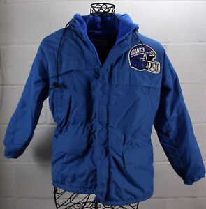 VINTAGE CHALK LINE GIANTS Blue Down Ski Winter Puffy Hooded Jacket Coat USA