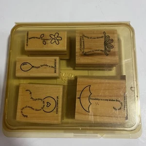 Stampin Up Rubber Stamp Set The Fine Print 2002 Umbrella Bib Balloon Gift Flower - Picture 1 of 3