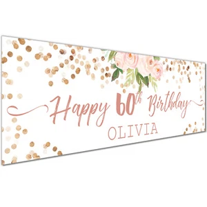 60th Happy Birthday Personalised Birthday Banner | 60th birthday banners for her - Picture 1 of 12