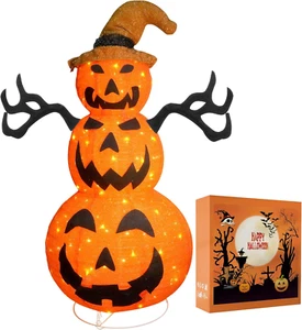 3.9 FT Pre-Lit Halloween Pumpkin Decorations Outdoor for Porch, Plug in 120 Oran - Picture 1 of 12