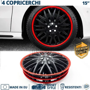 4 Copricerchi per Ford Ranger 1 98-06 15'' Coppette Nere e Bordo Rosso con 10 Ra - Foto 1 di 13