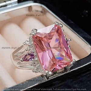 4 Ct Radiant Cut Lab-Created Pink Sapphire Engagement Ring 14K White Gold Plated - Picture 1 of 5