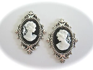 dollhouse doll house miniature WALL PICTURE SILVER CAMEO WOMEN BLACK WHITE !! - Picture 1 of 1