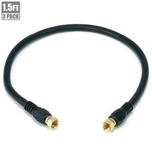 3x 1.5ft 18" RG6 Coaxial Coax Black HD Satellite HDTV Antenna Cable TV Cord Wire - Picture 1 of 2
