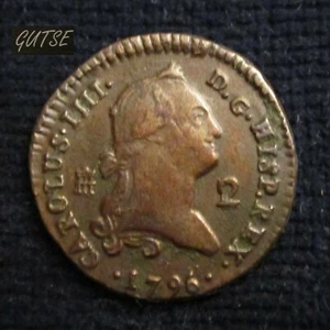 * Gutse * 77-CARLOS IV, 2 Maravedì 1796, Segovia, XC 1529, MBC + - Picture 1 of 2