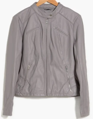 Jaqueta Guess Faux Leather Racer Trendy Cinza Feminina Grande Nova Com Etiqueta MSRP $180 - Imagem 1 de 4