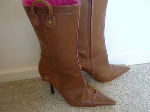 Dsquared ladies tan Leather Boots with stiletto heels - size 39.5 - Picture 1 of 14