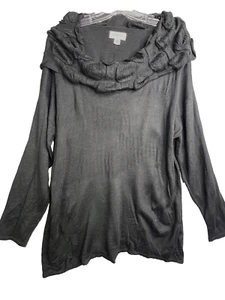 Sweater Tunic Women's 18/20 Plus Black Cowl Neck Tight Knit Texture Top Pullover - Picture 1 of 13