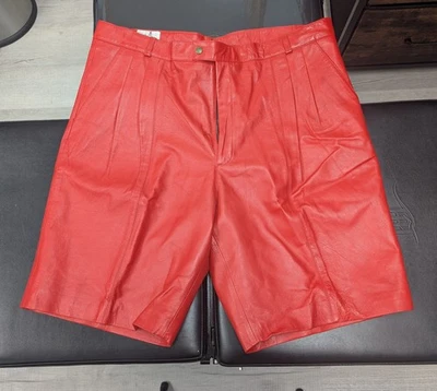 Vintage Red Leather Shorts "4 Openers By Ajari" Men's 42 NOS - Image 1 of 4