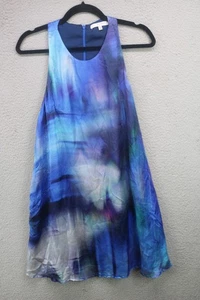 Vestido marrón lavanda sin mangas tie dye 100 % seda-forrado-medio-bolsillos- cremallera - Imagen 1 de 10