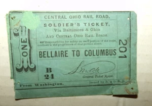 1860's Confederate Union Soldier's Ticket on B&O Railroad Civil War Columbus OH - Picture 1 of 4