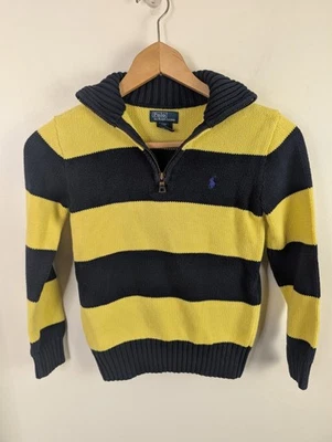 Polo Niños Talla Pequeña 8 Suéter Amarillo Azul Rayas Gruesas Cuarto Cremallera 1/4 Ralph Foto 1 de 4