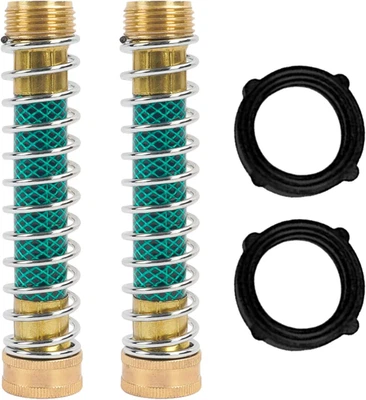 2 Pack Garden Hose Protector, Brass Hose Extension Adapter with Coil Spring, Gar - Image 1 of 4