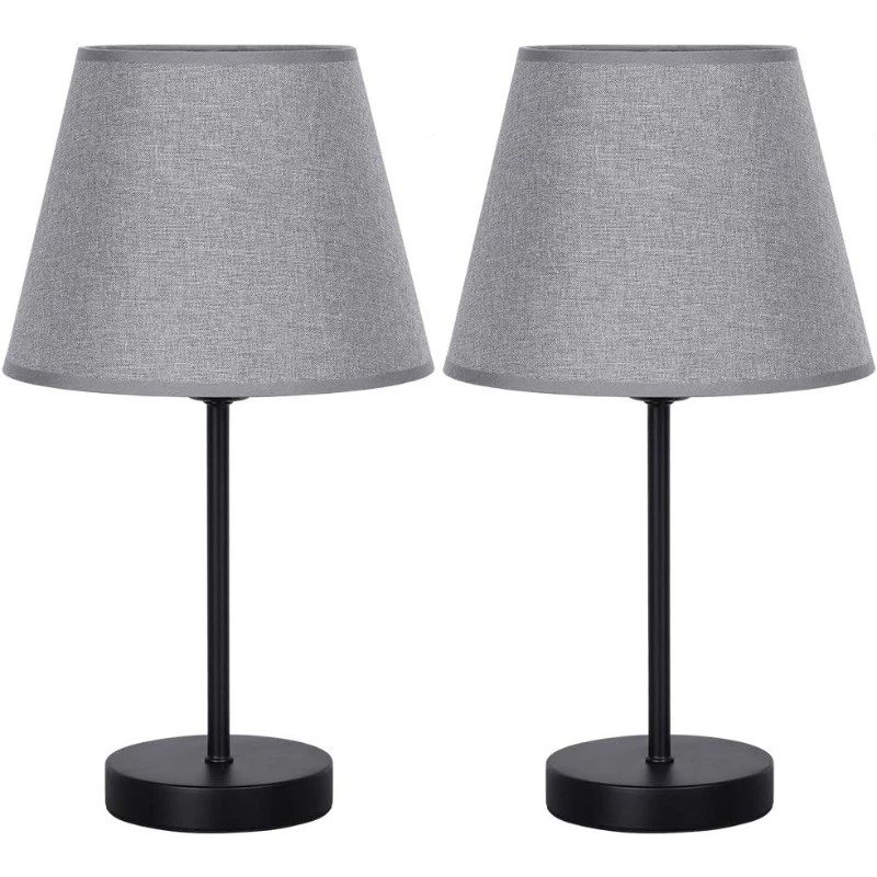 Conjunto de 2 abajures pequenos de mesa de cabeceira com sombra cinza para quarto, sala de estar, escritório - Imagem 1 de 4