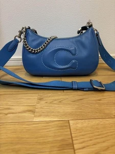 Bolso de Hombro COACH CJ608 Teri Acolchado Firma Cuero Azul Usado - Imagen 1 de 9