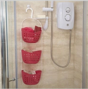 Pink 3 Tier Shower Caddy Bath Rack Plastic Hanging Over Shower Organiser - Picture 1 of 5