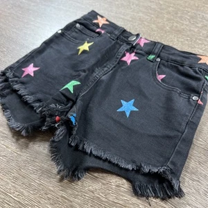 Stella McCartney girls kids shorts cotton sz 8 black neon stars denim raw edge - Picture 1 of 17