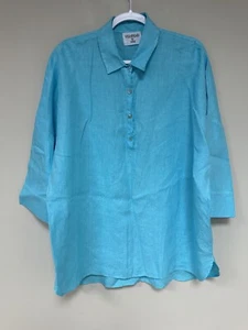 Verandah By Vina Women’s LINEN Shell Button Down Top tunic blouse 3X - Picture 1 of 9