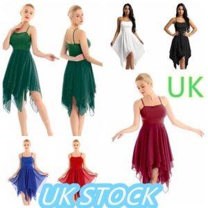 UK~Women Lyrical Dance Dress Flowy Chiffon Dresses Modern Contemporary Dancewear - Picture 1 of 72