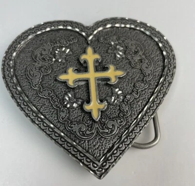 2007 Religious Verse Pewter Belt Buckle Western Grace Heart Yellow BBWG03  - Image 1 of 4