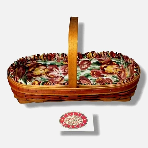 Longaberger 1995 Red Yellow Tulips May Basket Combo Red Accent Weave Band 14.5" Cover
