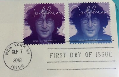 2018 John Lennon Purple & Blue USPS FDC First Day Cover Peace Sign Dove Cachet - Image 1 of 3