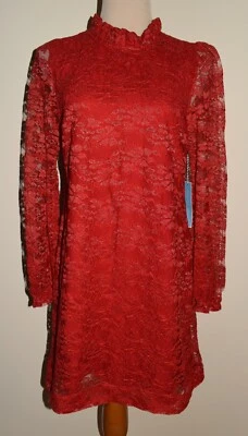 Nuevo Mini Vestido para Mujer Draper James RSVP Mediano Rojo Encaje Manga Larga Foto 1 de 3