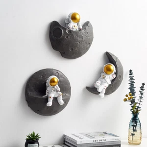 Nordic Style Wall Hanging Decorations 3D Astronaut with Moon Wall Sculpture - Picture 1 of 14
