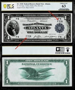 Fr.723 1918 $1 Federal Reserve Bank Note ATLANTA PCGS CHOICE UNC 63 LOW S/N F32A - Picture 1 of 1