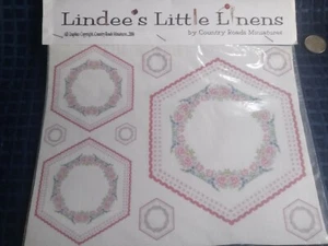 Lindees Little Linens New Dollhouse Doilie table set Red Rose floral 1:12 - Picture 1 of 2